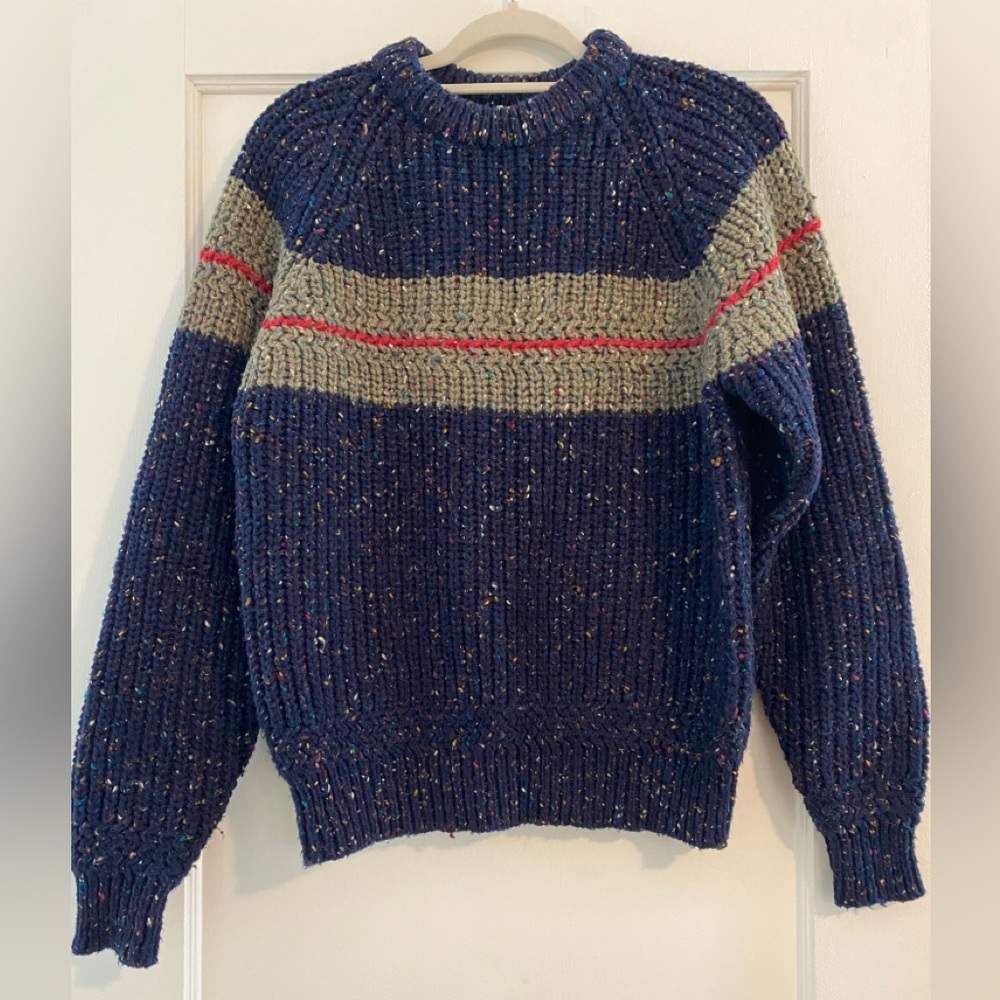 Vintage Nuovo New Forces Striped Cable Knit Wool Blend Sweater Blue Size Medium